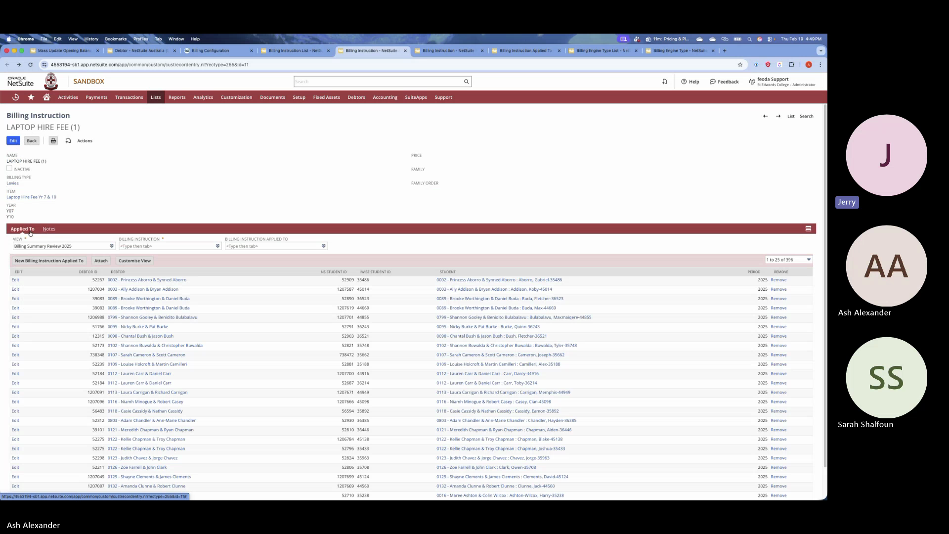 Billing instruction applied-to
